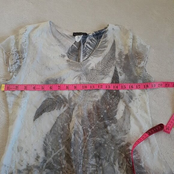 Brittany Black Women's Size L Cream Gray Fairy Grunge Lace Bedazzled Y2K Top - Picture 10 of 11